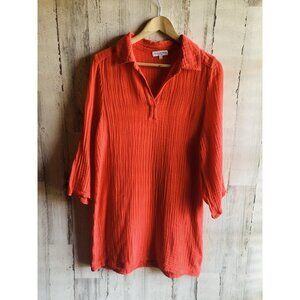 NWOT $178 Michael Stars Gauze Dress XS Red Shift Henley Casual Boho 3/4 Sleeve